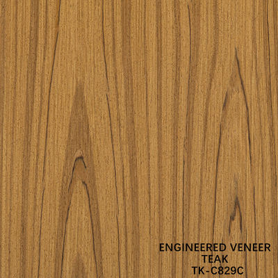 Façade en feuille de placage en bois de teck génétiquement modifié Panneau de couronne de grain de 0,55 mm d'épaisseur pour armoire